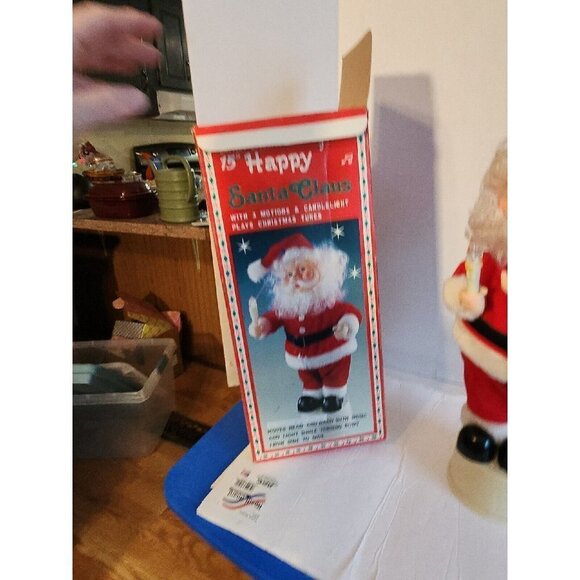 Vintage Battery Operated Happy Christmas Santa Claus Lighted Motion Musical 15" - Picture 5 of 9